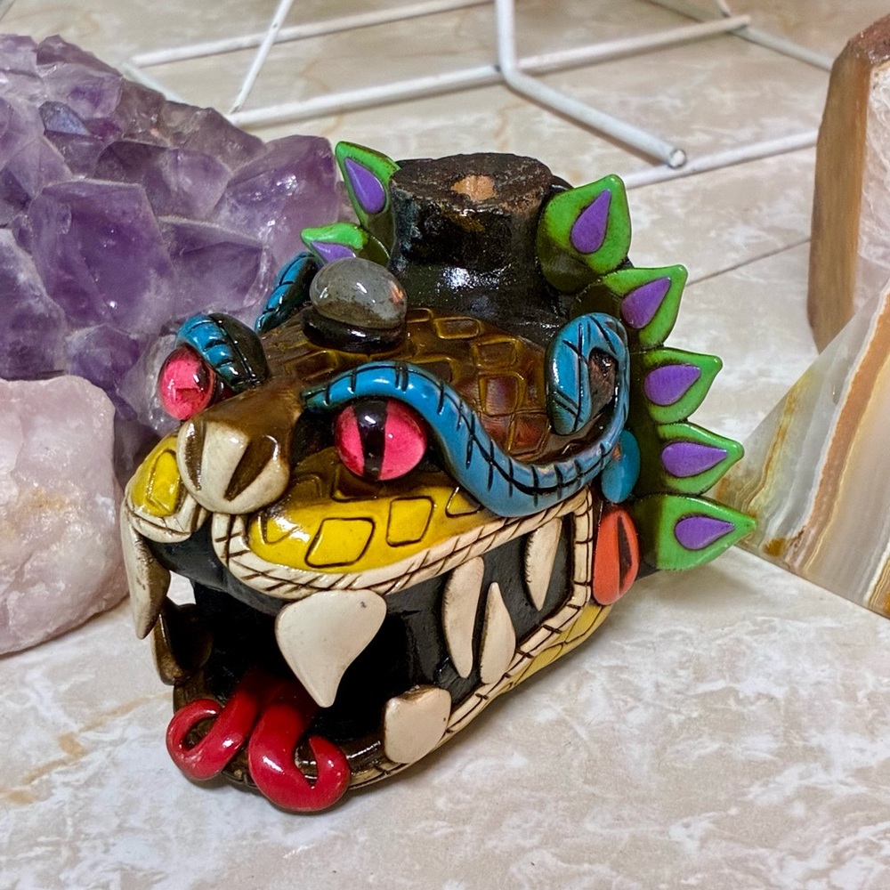 Handcrafted Multicolor Dragon Skull Sculpture - Vibrant Home Art Accent